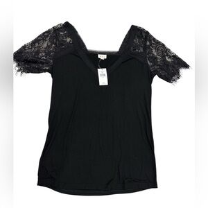 POL NWT Black Lace Sleeve Top women’s size large